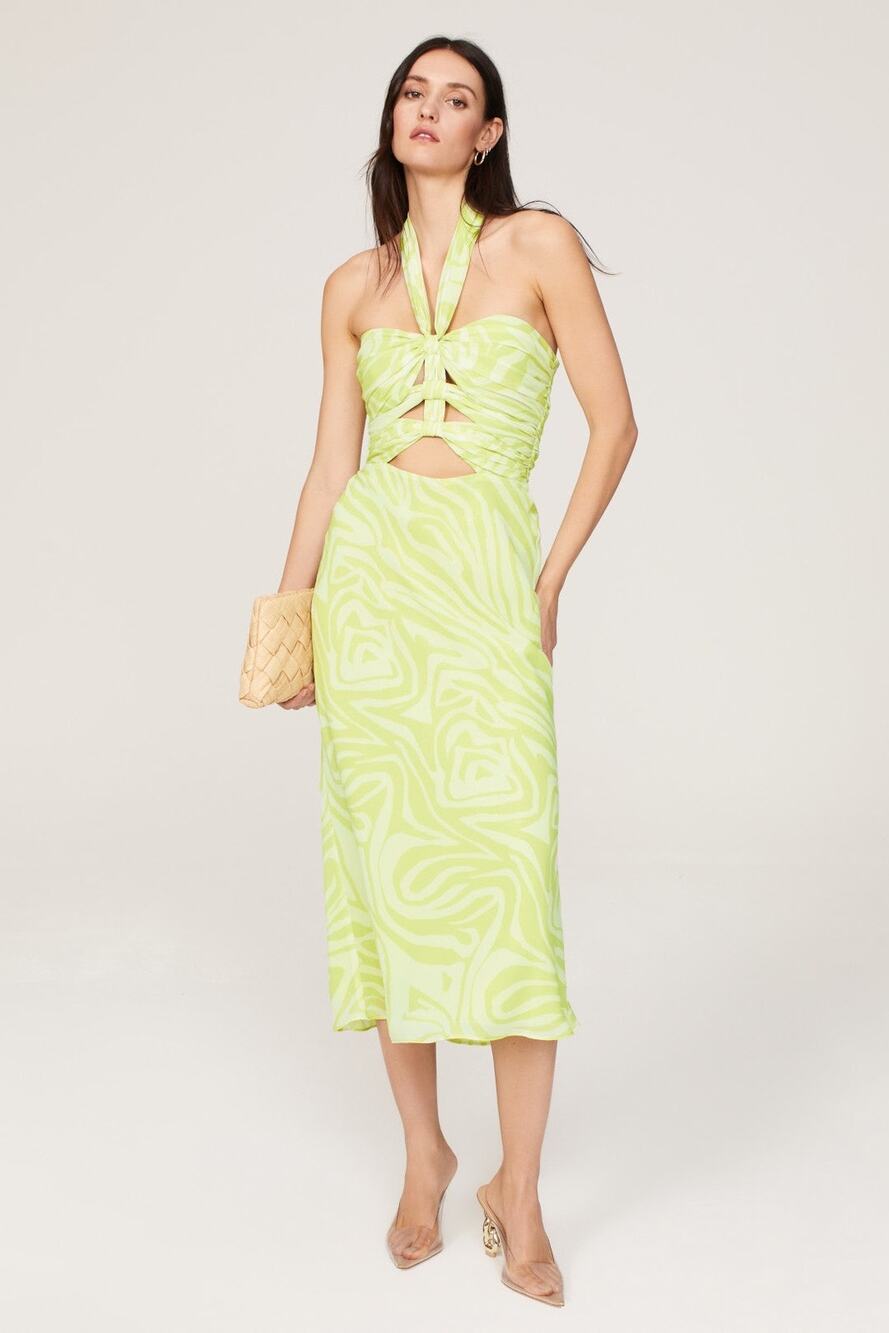 RONNY KOBO COLLECTIVE Green Vacation Halter Knotted Front Sheath Dress size 4